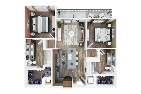 a 3d floor plan of a house with a bedroom and a living room